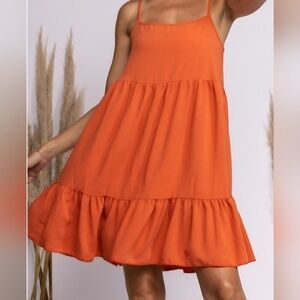 NWT Ces Femme Orange Spaghetti Strap Sundress Mini, SIZE Large